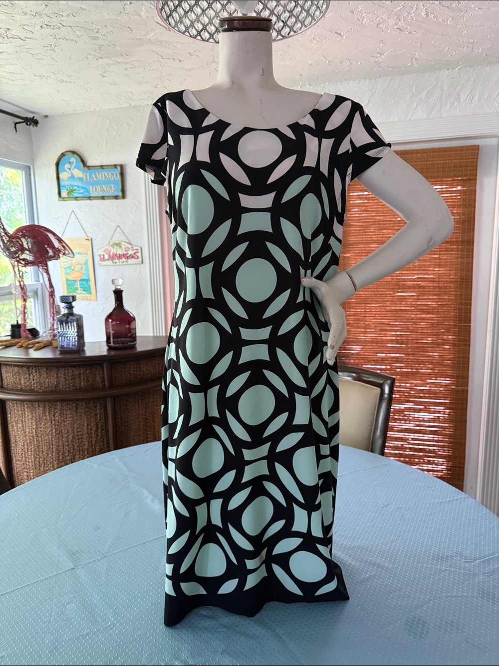 connected apparel Black and Mint Geometric Midi Dress